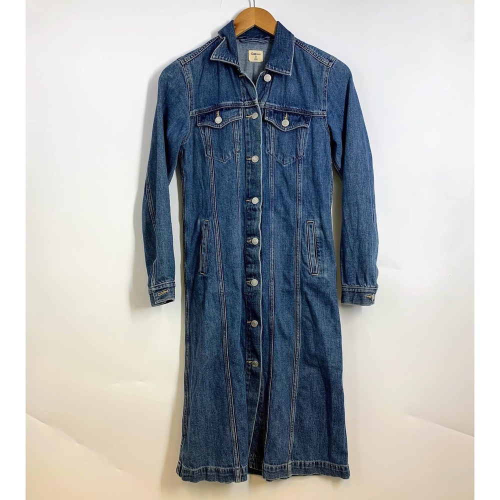 Gap 1969 Womens Denim Maxi Shirt Dress Long Sleeve Button Front Med Wash SZ XS